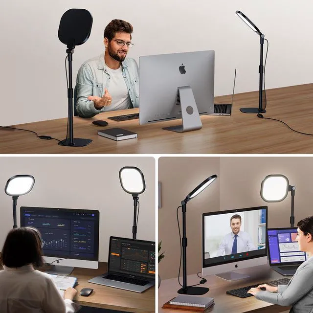 Alt view image 3 of 7 - Video Conference Lighting for Zoom with Stand, 30 Modes, CRI>98 Edge-lit Eye-care Full-screen Ring light, Dimmable with 360° Stand, Memory Func for Zoom, Video Calls, Live Streams, Webcam