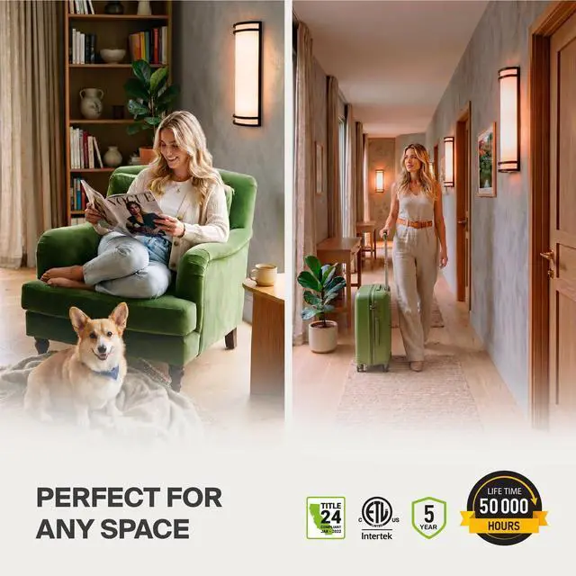 Alt view image 2 of 7 - Indoor LED Wall Sconce Lights, Black 3000/4000/5000K ETL 2 Pack 14 Inch 20W Dimmable LED Wall Sconces Hardwired, Modern Wall Sconce Light Fixture for Bedroom, Bathroom, Hallway Decor