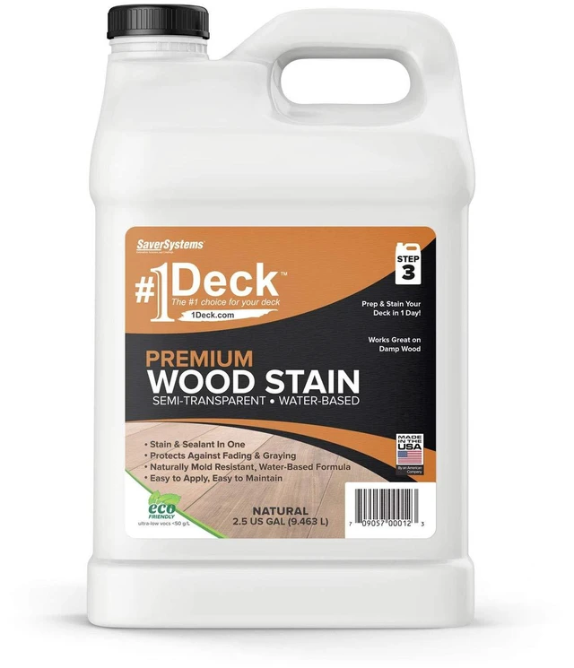 Main image of #1 Deck Premium Semi-Transparent Outdoor Wood Stain and Sealer in One - Water Based Wood Stain for Decks, Fences, & Siding - 2.5 Gallon (Natural)