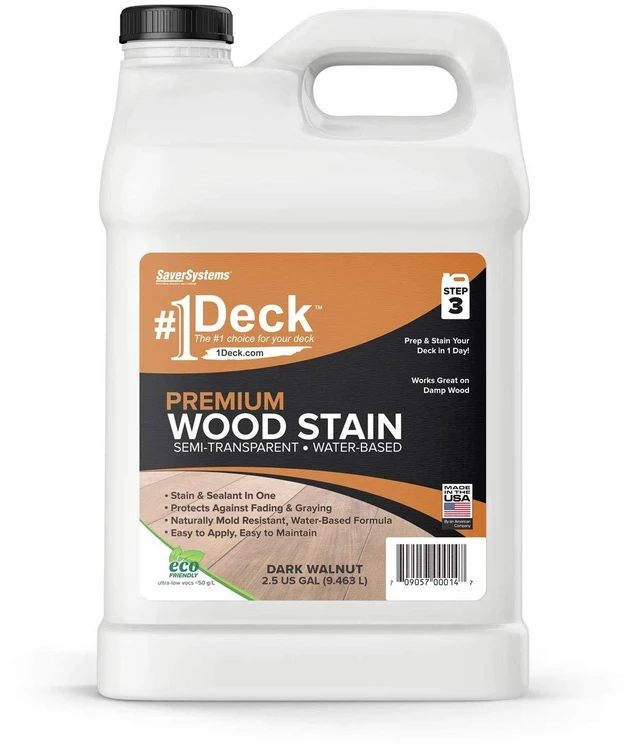 Main image of #1 Deck Premium Semi-Transparent Outdoor Wood Stain and Sealer in One - Water Based Wood Stain for Decks, Fences, & Siding - 2.5 Gallon (Dark Walnut)