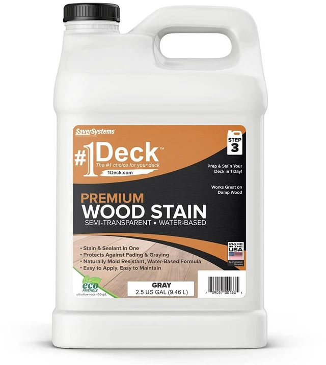 Main image of #1 Deck Premium Semi-Transparent Wood Stain and Sealer - Water Based, Gray - 2.5 Gallon