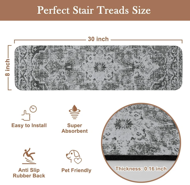 Alt view image 2 of 7 - Stair Treads Non Slip Stair Runners for Wooden Steps Indoor 15PCS 8"x30" Rubber Backing Carpet Stair Treads for Wood Stairs Staircase Step Treads for Kids & Dogs, Stair Covers Safety Mats