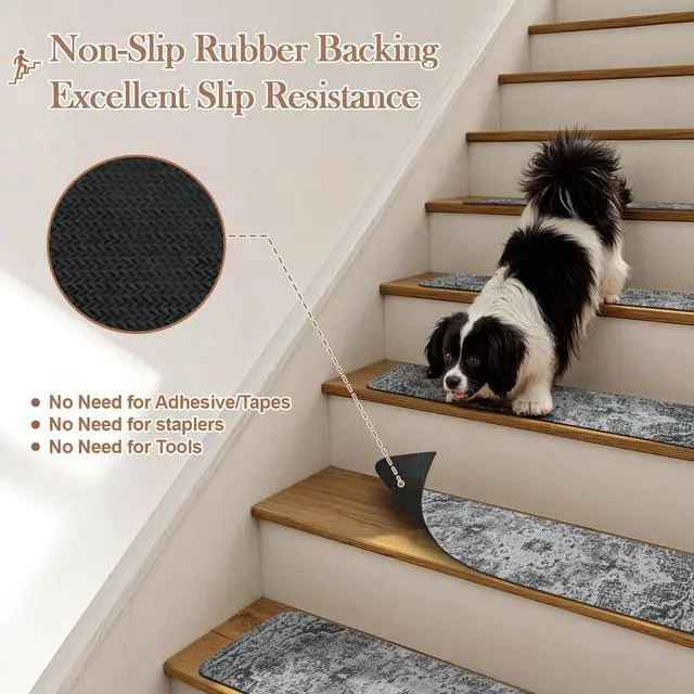 Alt view image 3 of 7 - Stair Treads Non Slip Stair Runners for Wooden Steps Indoor 15PCS 8"x30" Rubber Backing Carpet Stair Treads for Wood Stairs Staircase Step Treads for Kids & Dogs, Stair Covers Safety Mats