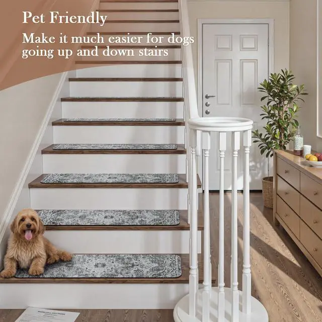 Alt view image 5 of 7 - Stair Treads Non Slip Stair Runners for Wooden Steps Indoor 15PCS 8"x30" Rubber Backing Carpet Stair Treads for Wood Stairs Staircase Step Treads for Kids & Dogs, Stair Covers Safety Mats