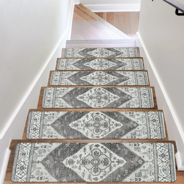 Main image of Extra Non-Slip Stair Treads for Wooden Steps Indoor 15PC Stair Runners 30"X8" Slip Resistant Stair Rugs Safety Mats for Dogs, Kids & Elders, Rubber Backed Stair Treads Stair Covers, Gray