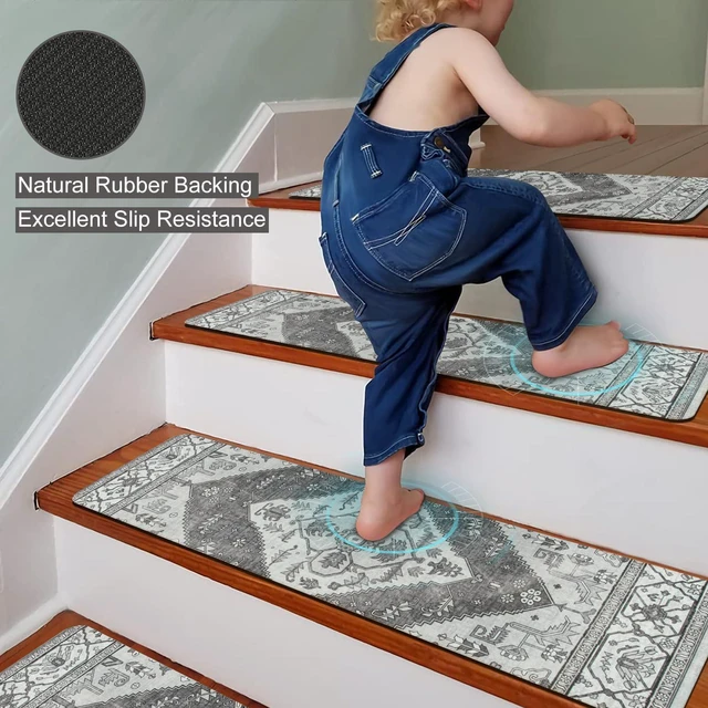 Alt view image 2 of 7 - Extra Non-Slip Stair Treads for Wooden Steps Indoor 15PC Stair Runners 30"X8" Slip Resistant Stair Rugs Safety Mats for Dogs, Kids & Elders, Rubber Backed Stair Treads Stair Covers, Gray