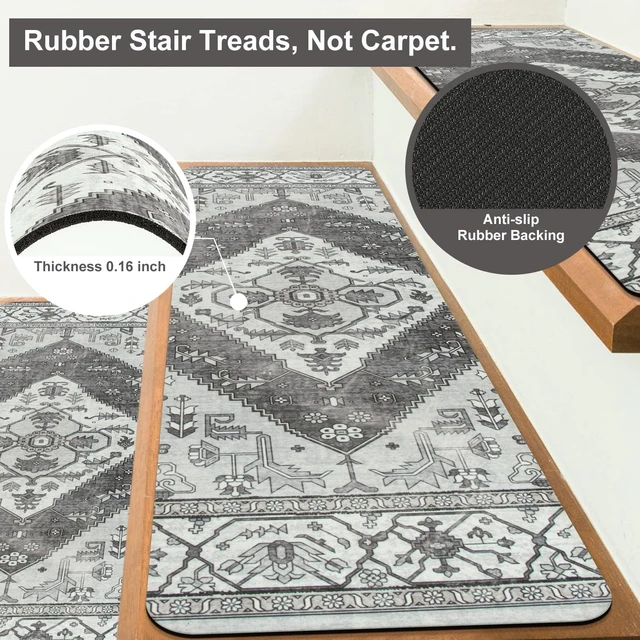 Alt view image 3 of 7 - Extra Non-Slip Stair Treads for Wooden Steps Indoor 15PC Stair Runners 30"X8" Slip Resistant Stair Rugs Safety Mats for Dogs, Kids & Elders, Rubber Backed Stair Treads Stair Covers, Gray