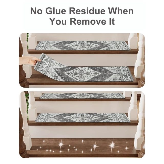 Alt view image 4 of 7 - Extra Non-Slip Stair Treads for Wooden Steps Indoor 15PC Stair Runners 30"X8" Slip Resistant Stair Rugs Safety Mats for Dogs, Kids & Elders, Rubber Backed Stair Treads Stair Covers, Gray