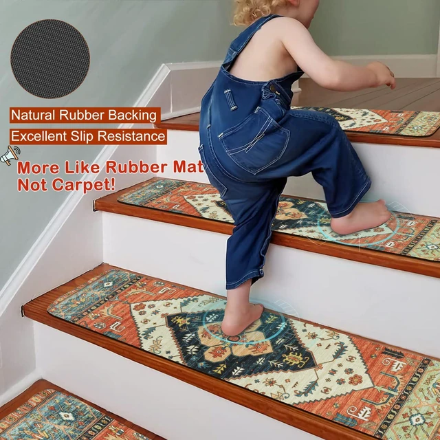 Alt view image 2 of 7 - Non-Slip Carpet Stair Treads for Wooden Steps 15PC 30"X8" Stair Runner Indoor Stair Runners for Wood Steps Non Slip Rubber Stair Carpet Safety Mats for Dogs, Kids & Elders, Stairway Grip Covers