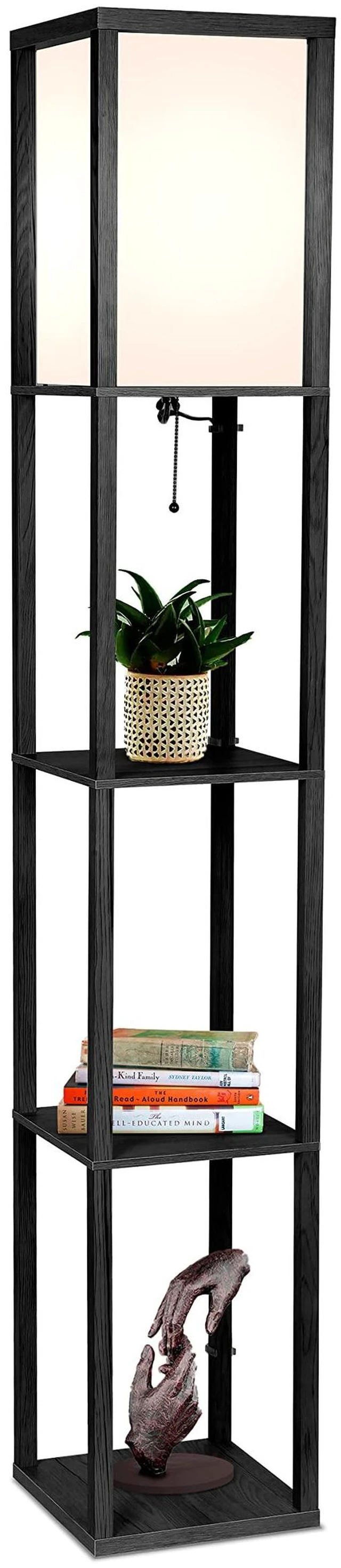 Main image of Maxwell - Modern Shelf Floor Lamp with Lamp Shade & Warm White LED Bulb, Corner Display Floor Lamp with Shelves for Living Room, Bedroom, Nightstand Office, Home Decor Storage - Black