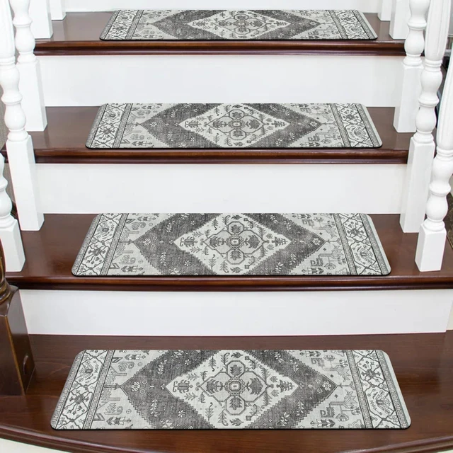 Alt view image 7 of 7 - Extra Non-Slip Stair Treads for Wooden Steps Indoor 15PC Stair Runners 30"X8" Slip Resistant Stair Rugs Safety Mats for Dogs, Kids & Elders, Rubber Backed Stair Treads Stair Covers, Gray