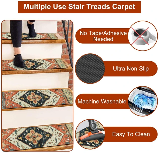 Alt view image 3 of 7 - Non-Slip Carpet Stair Treads for Wooden Steps 15PC 30"X8" Stair Runner Indoor Stair Runners for Wood Steps Non Slip Rubber Stair Carpet Safety Mats for Dogs, Kids & Elders, Stairway Grip Covers
