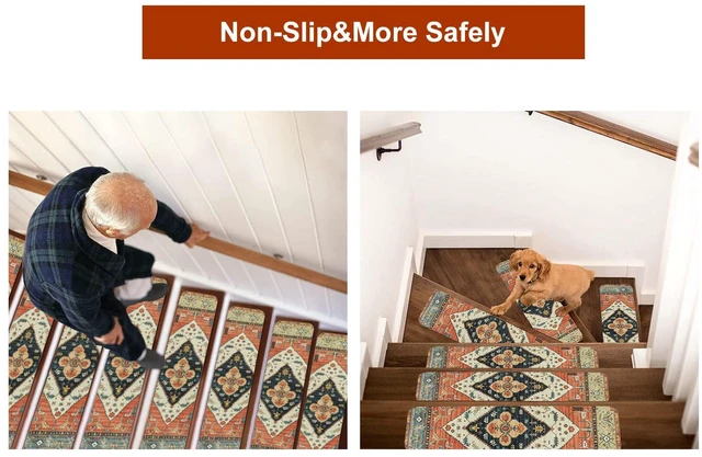 Alt view image 6 of 7 - Non-Slip Carpet Stair Treads for Wooden Steps 15PC 30"X8" Stair Runner Indoor Stair Runners for Wood Steps Non Slip Rubber Stair Carpet Safety Mats for Dogs, Kids & Elders, Stairway Grip Covers