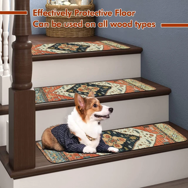 Alt view image 7 of 7 - Non-Slip Carpet Stair Treads for Wooden Steps 15PC 30"X8" Stair Runner Indoor Stair Runners for Wood Steps Non Slip Rubber Stair Carpet Safety Mats for Dogs, Kids & Elders, Stairway Grip Covers