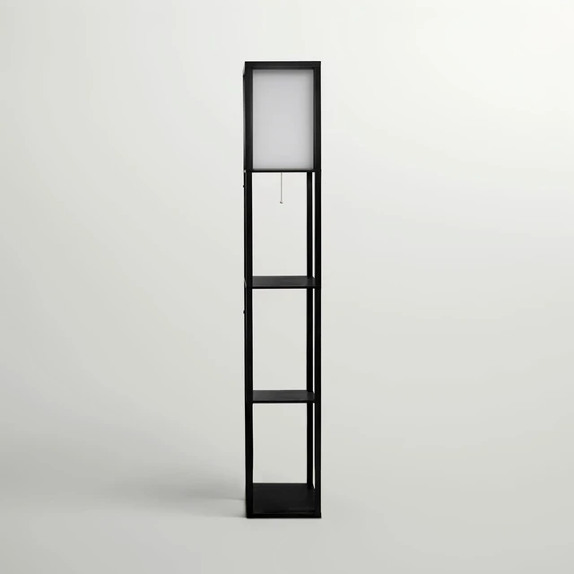 Alt view image 5 of 7 - Maxwell - Modern Shelf Floor Lamp with Lamp Shade & Warm White LED Bulb, Corner Display Floor Lamp with Shelves for Living Room, Bedroom, Nightstand Office, Home Decor Storage - Black