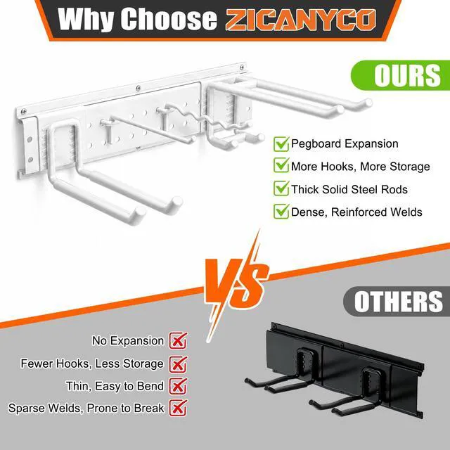 Alt view image 4 of 4 - Garage Tool Organizer Wall Mount 99 inches with 18 Adjustable Heavy-Duty Hooks, Garage Organization, Garden Tool Storage Rack for Garage,Yard,Shed,Holds Up to 750 lbs,White