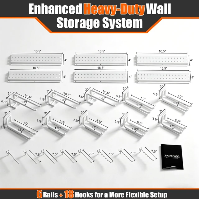 Alt view image 3 of 4 - Garage Tool Organizer Wall Mount 99 inches with 18 Adjustable Heavy-Duty Hooks, Garage Organization, Garden Tool Storage Rack for Garage,Yard,Shed,Holds Up to 750 lbs,White