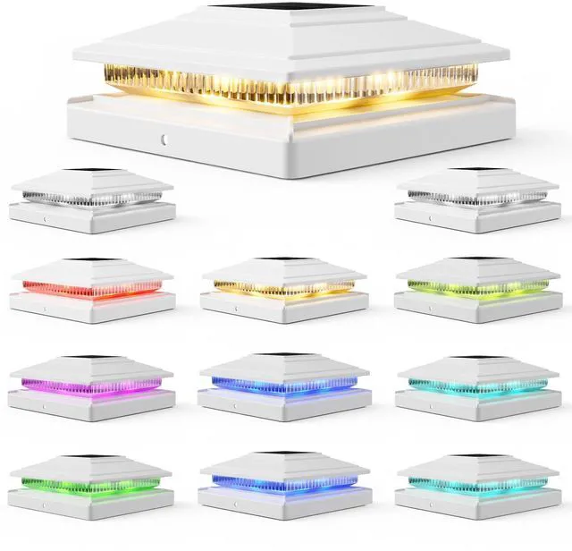 Main image of Solar Post Cap Lights 12pack, 8 Color Modes, for 4x4 5x5 6x6 Posts White IP65 Waterproof Fence Post Solar Light,Outdoor Deck Post Lights with 8 Color Modes for Wood/Vinyl Post Decorate Patio Porch
