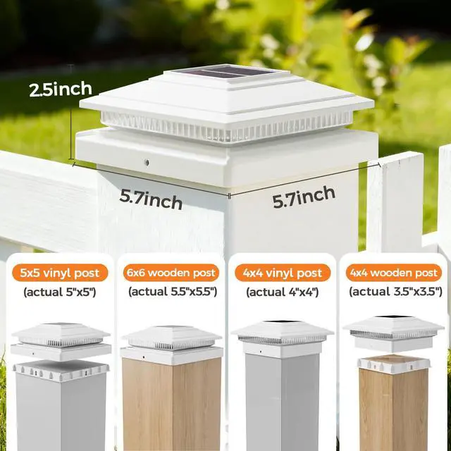 Alt view image 2 of 6 - Solar Post Cap Lights 12pack, 8 Color Modes, for 4x4 5x5 6x6 Posts White IP65 Waterproof Fence Post Solar Light,Outdoor Deck Post Lights with 8 Color Modes for Wood/Vinyl Post Decorate Patio Porch