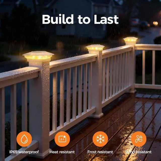 Alt view image 4 of 6 - Solar Post Cap Lights 12pack, 8 Color Modes, for 4x4 5x5 6x6 Posts White IP65 Waterproof Fence Post Solar Light,Outdoor Deck Post Lights with 8 Color Modes for Wood/Vinyl Post Decorate Patio Porch