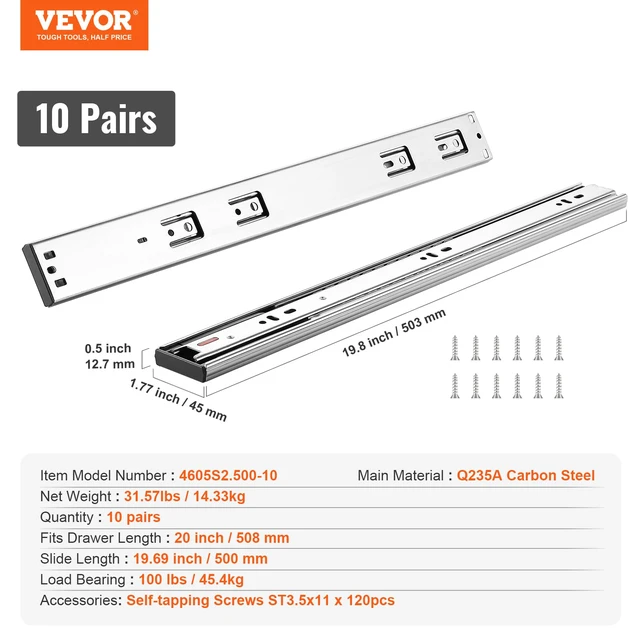 Alt view image 7 of 7 - Soft Close Drawer Slides 10 Pairs 20 Inch, Heavy Duty Full Extension Side Mount Ball Bearing Drawer Glides Kitchen Cabinet Rails, 100LB Load Capacity