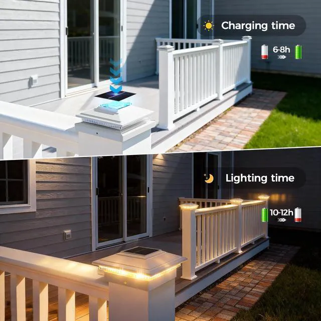 Alt view image 5 of 6 - Solar Post Cap Lights 12pack, 8 Color Modes, for 4x4 5x5 6x6 Posts White IP65 Waterproof Fence Post Solar Light,Outdoor Deck Post Lights with 8 Color Modes for Wood/Vinyl Post Decorate Patio Porch