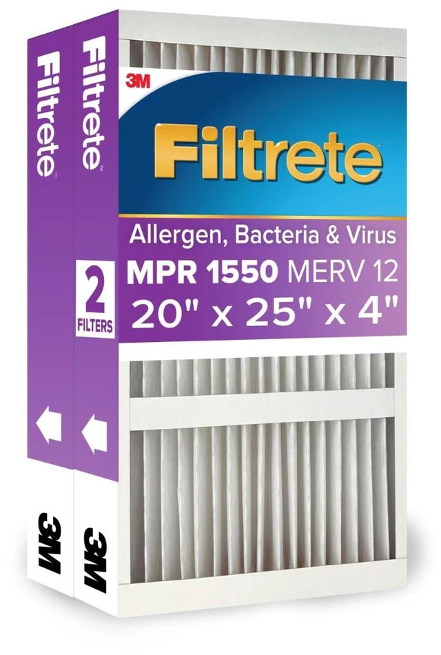Main image of 20x25x4 Slim Fit (3.75" width) AC Furnace Air Filter, MPR 1550, MERV 12, Fits AprilAire & Carrier, CERTIFIED Asthma & Allergy Friendly, 2-Pack (Actual Size 19.50 x 24.50 x 3.75)