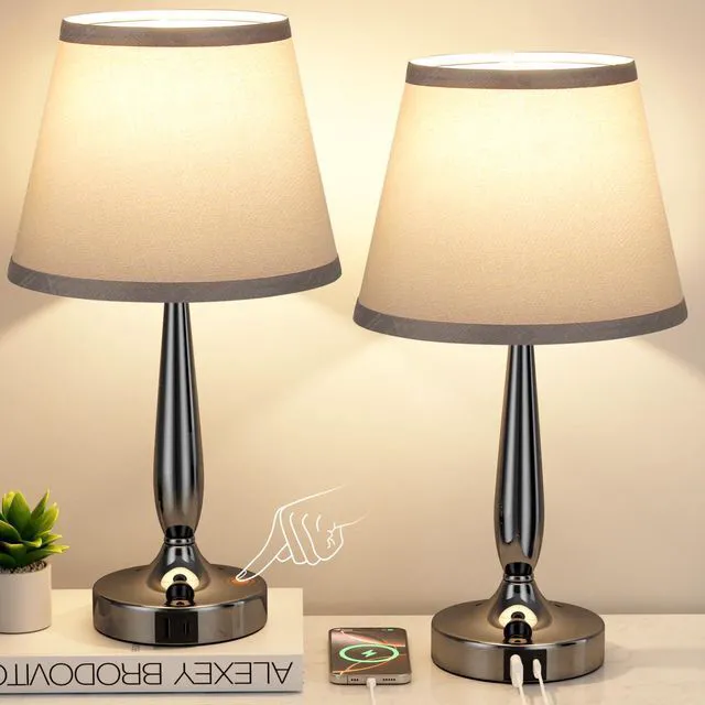 Main image of Touch Table Lamp for Bedroom Set, Small Bedside Lamps Set of 2 with USB C Charging Port, 3 Way Dimmable Touch Control Nightstand Lamps, LED Bulb Included