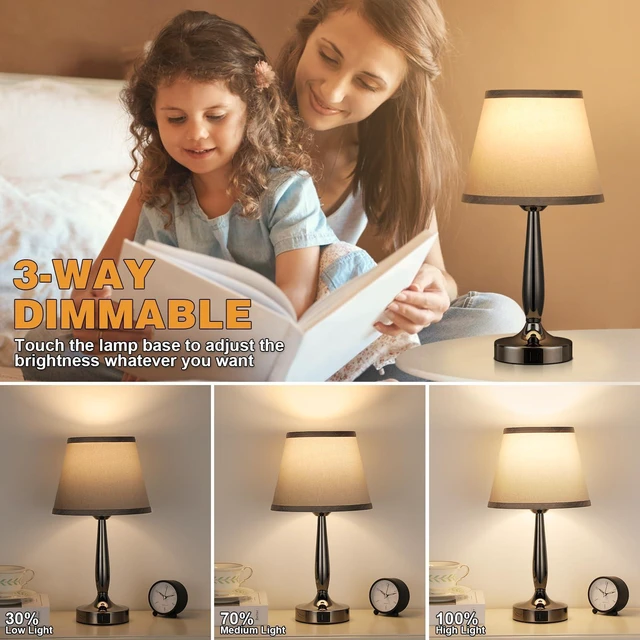 Alt view image 2 of 6 - Touch Table Lamp for Bedroom Set, Small Bedside Lamps Set of 2 with USB C Charging Port, 3 Way Dimmable Touch Control Nightstand Lamps, LED Bulb Included