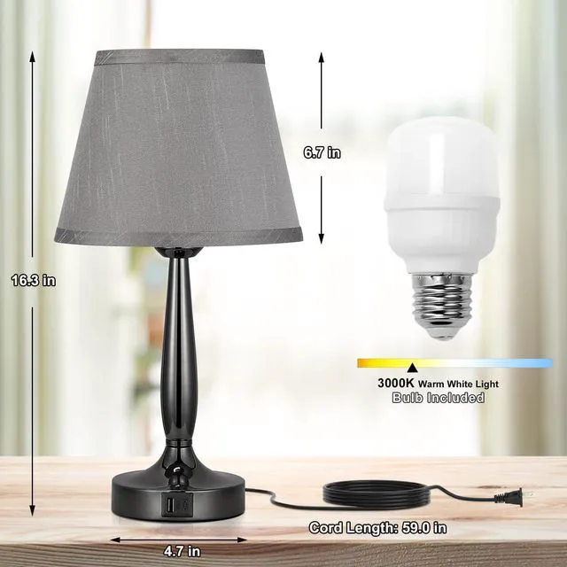 Alt view image 3 of 6 - Touch Table Lamp for Bedroom Set, Small Bedside Lamps Set of 2 with USB C Charging Port, 3 Way Dimmable Touch Control Nightstand Lamps, LED Bulb Included