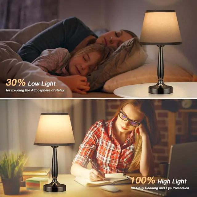 Alt view image 6 of 6 - Touch Table Lamp for Bedroom Set, Small Bedside Lamps Set of 2 with USB C Charging Port, 3 Way Dimmable Touch Control Nightstand Lamps, LED Bulb Included
