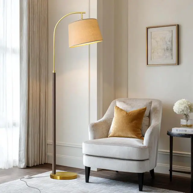 Main image of Real Wood Floor Lamps for Living Room Bedroom, 62" Mid Century Modern Lamp Arc Floor Lamp with Foot Switch, Walnut Mcm Gold Standing Tall Lamps for Nursery Office Boho Decor Corner Reading Room Light