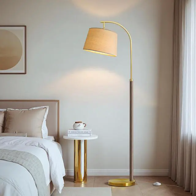 Alt view image 2 of 7 - Real Wood Floor Lamps for Living Room Bedroom, 62" Mid Century Modern Lamp Arc Floor Lamp with Foot Switch, Walnut Mcm Gold Standing Tall Lamps for Nursery Office Boho Decor Corner Reading Room Light