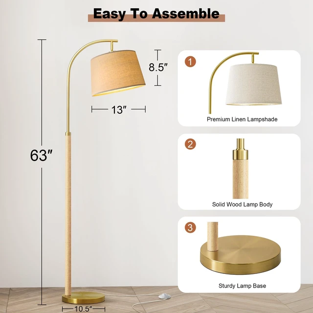 Alt view image 6 of 7 - Real Wood Floor Lamps for Living Room Bedroom, 62" Mid Century Modern Lamp Arc Floor Lamp with Foot Switch, Natural Wood Mcm Standing Tall Lamps for Nursery Office Boho Decor Corner Reading Room Light