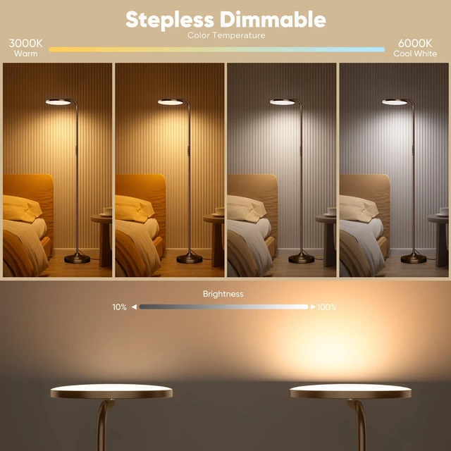 Alt view image 3 of 7 - 36W LED Floor Lamp, Super Bright Standing Lamp, Modern Stepless Dimmable Torchiere Tall Lamp with Remote Control, 350°Rotating Head Reading Floor Lamp for Living Room, Bedroom, Office