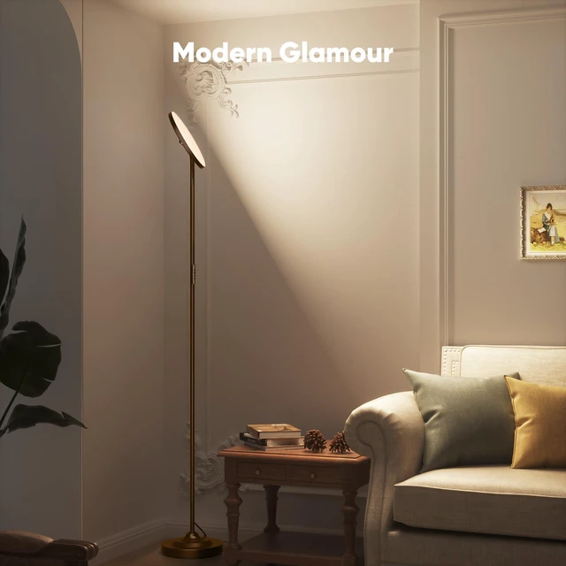 Alt view image 4 of 7 - 36W LED Floor Lamp, Super Bright Standing Lamp, Modern Stepless Dimmable Torchiere Tall Lamp with Remote Control, 350°Rotating Head Reading Floor Lamp for Living Room, Bedroom, Office