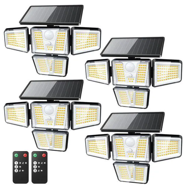 Main image of Solar Flood Lights, 3600LM 270° Motion Sensor Outdoor Lights-Remote 4 Heads 3 Modes Solar Lights Outdoor, Glass Panel, IP65 Waterproof Outdoor Security Lights for Yard Patio Garage- 4Pack Black