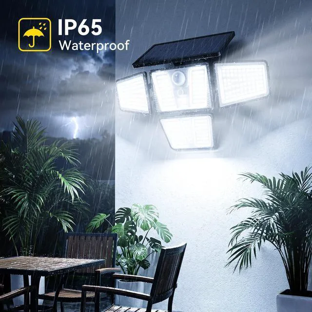 Alt view image 7 of 7 - Solar Flood Lights, 3600LM 270° Motion Sensor Outdoor Lights-Remote 4 Heads 3 Modes Solar Lights Outdoor, Glass Panel, IP65 Waterproof Outdoor Security Lights for Yard Patio Garage- 4Pack Black