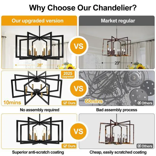 Alt view image 2 of 7 - 25"-61" Height Adjustable Modern Black and Gold Chandelier for Dining Room, No Assembly Required Dining Room Light Fixture Over Table, Industrial Metal Pendant Lights Fixture for Kitchen Island