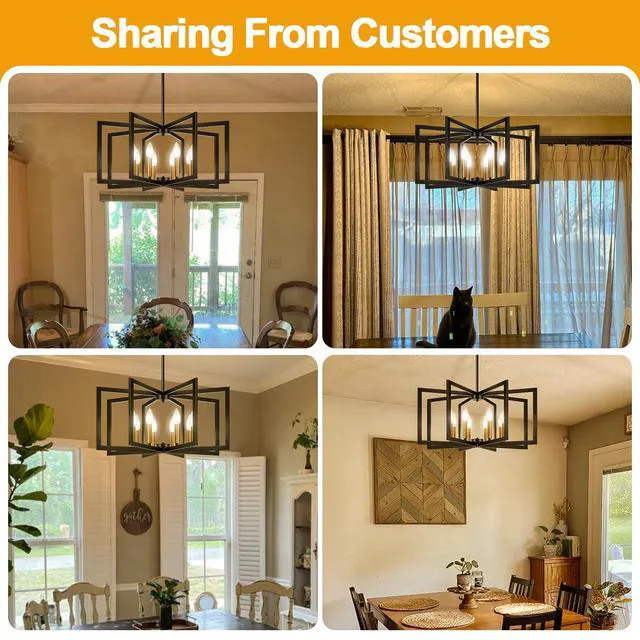 Alt view image 5 of 7 - 25"-61" Height Adjustable Modern Black and Gold Chandelier for Dining Room, No Assembly Required Dining Room Light Fixture Over Table, Industrial Metal Pendant Lights Fixture for Kitchen Island