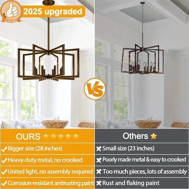 Alt view image 6 of 7 - 25"-61" Height Adjustable Modern Oil-Rubbed Bronze Chandelier for Dining Room, No Assembly Required Dining Room Light Fixture Over Table, Industrial Metal Pendant Lights Fixture for Kitchen Island