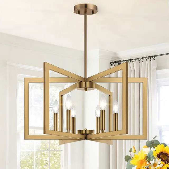 Main image of 25"-61" Height Adjustable Modern Brass Chandelier for Dining Room, No Assembly Required Brass Dining Room Light Fixture Over Table, Industrial Metal Pendant Lights Fixture for Kitchen Island