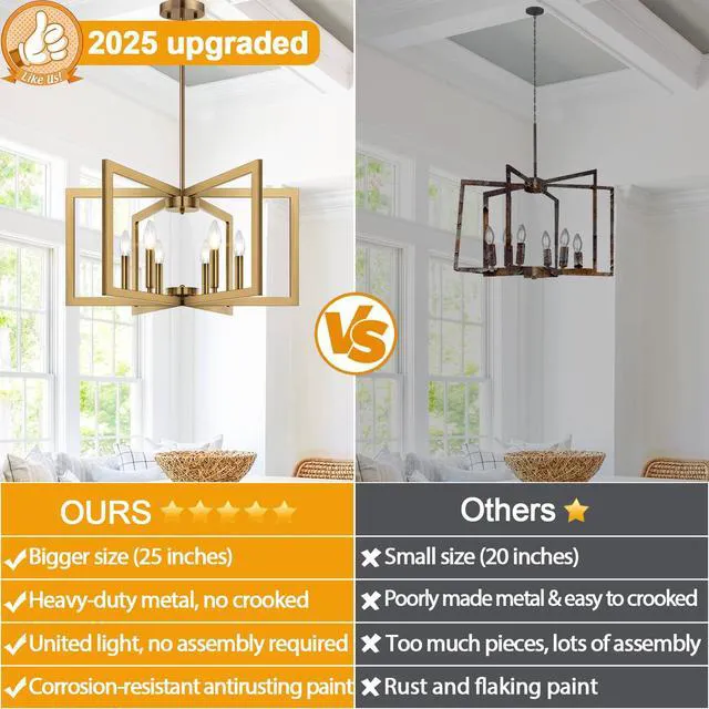 Alt view image 4 of 7 - 25"-61" Height Adjustable Modern Brass Chandelier for Dining Room, No Assembly Required Brass Dining Room Light Fixture Over Table, Industrial Metal Pendant Lights Fixture for Kitchen Island