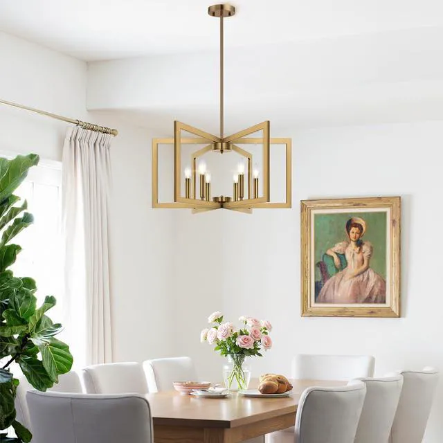 Alt view image 7 of 7 - 25"-61" Height Adjustable Modern Brass Chandelier for Dining Room, No Assembly Required Brass Dining Room Light Fixture Over Table, Industrial Metal Pendant Lights Fixture for Kitchen Island