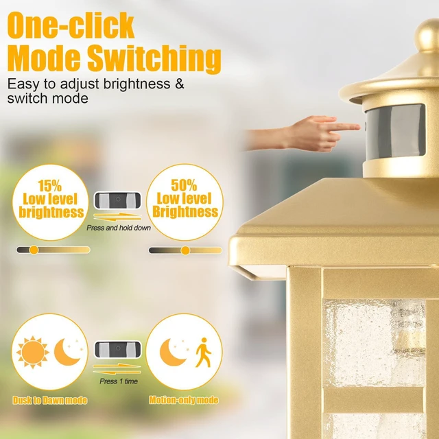Alt view image 3 of 5 - Outdoor Light Fixture Motion Sensor, Modern Outside Wall Lights Exterior Light Fixture, Black Porch Lights & Outdoor Dusk till Dawn Wall Mount Light for House Garage Entryway