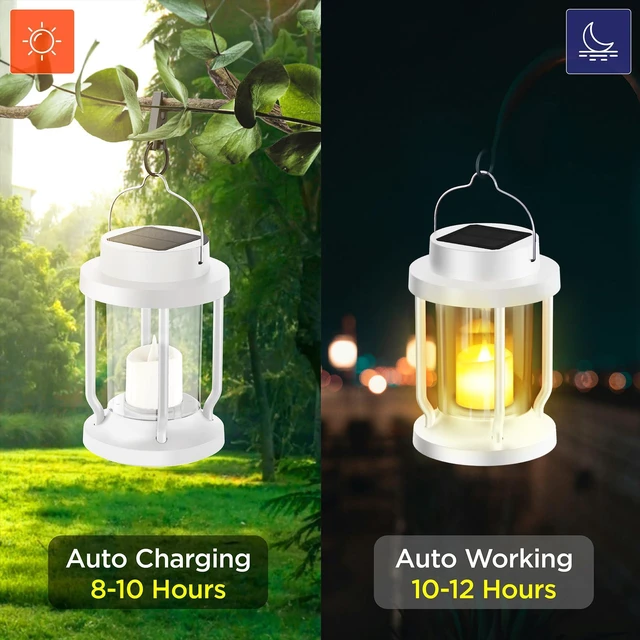 Alt view image 2 of 6 - Solar Lantern Outdoor & Indoor Use Hanging Solar Lights with Realistic Flickering Flameless Candle, Weatherproof for Gardens, Patios, Trees, and Lawns (White, 8 Pack)