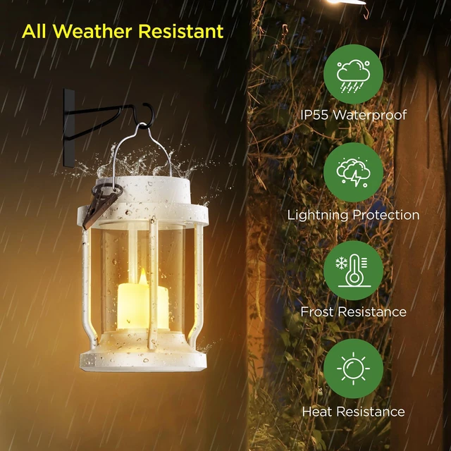 Alt view image 3 of 6 - Solar Lantern Outdoor & Indoor Use Hanging Solar Lights with Realistic Flickering Flameless Candle, Weatherproof for Gardens, Patios, Trees, and Lawns (White, 8 Pack)