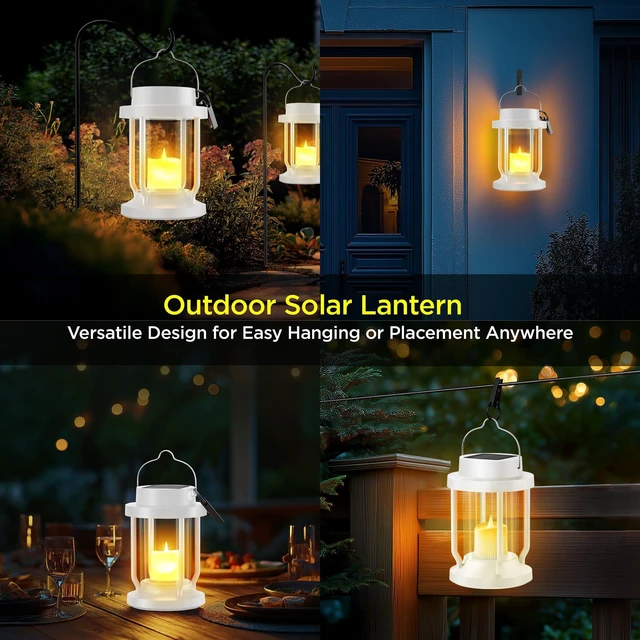 Alt view image 6 of 6 - Solar Lantern Outdoor & Indoor Use Hanging Solar Lights with Realistic Flickering Flameless Candle, Weatherproof for Gardens, Patios, Trees, and Lawns (White, 8 Pack)