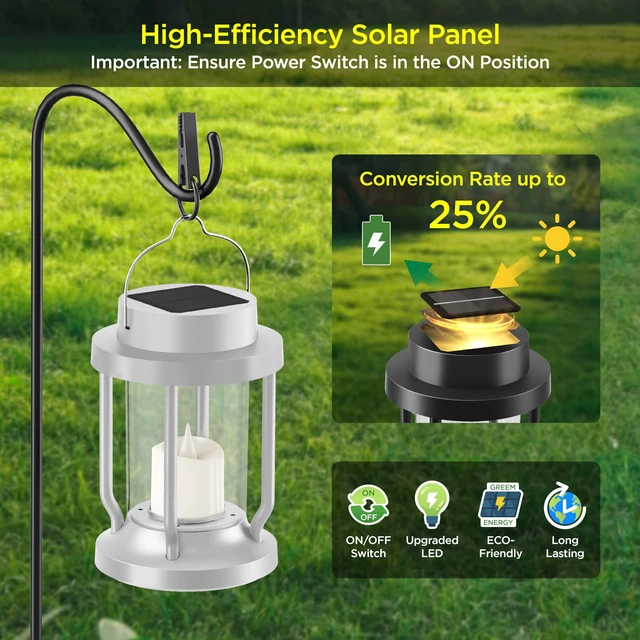 Alt view image 4 of 6 - Solar Lantern Outdoor & Indoor Use Hanging Solar Lights with Realistic Flickering Flameless Candle, Weatherproof for Gardens, Patios, Trees, and Lawns (White, 8 Pack)