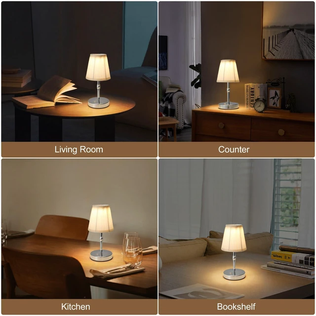 Alt view image 7 of 7 - 3000 mah Battery lamp,5W LED Small Touch Lamps,3 Color Temperature Dimmable Rechargeable Lamp,Cordless Lamp for Kitchen,Mini Lamps for Small Spaces (Chrome,2 Pack)